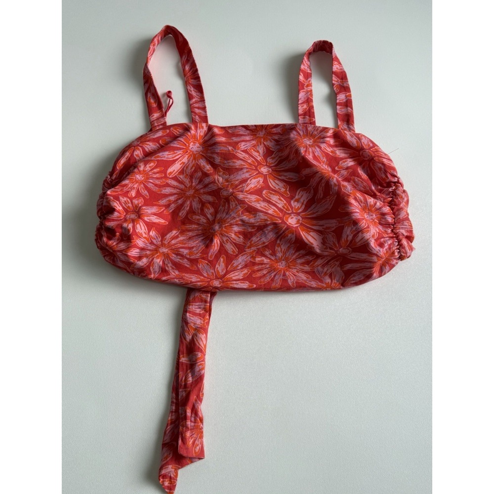 Free People Red Daisy All Tied Up Crop Festival Top Boho Hippie XL $59